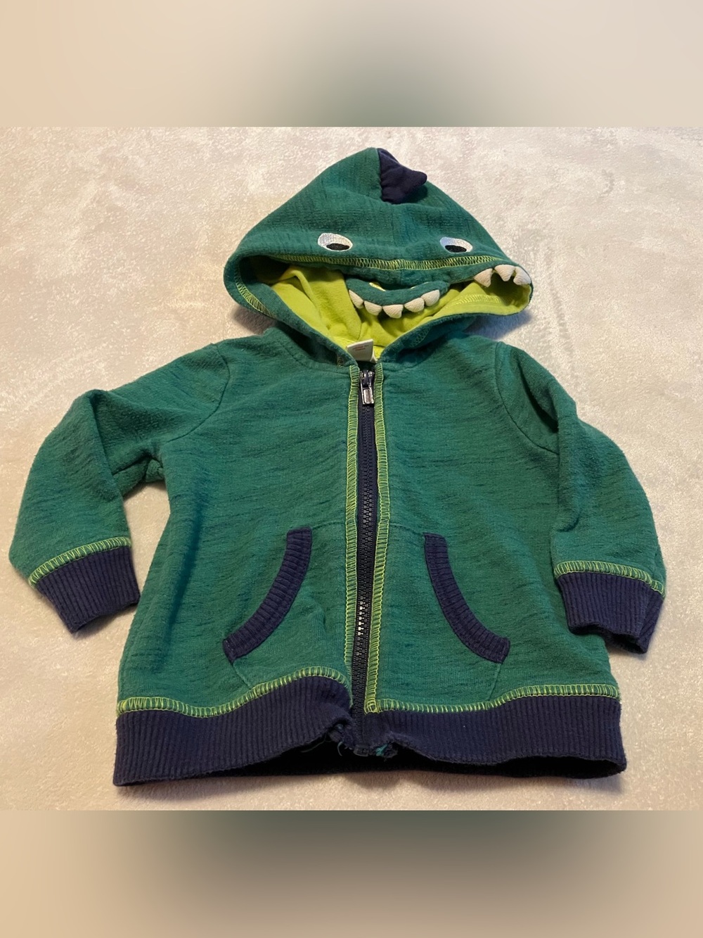 Cat & Jack Green Monster Hooded Zip-Up with Navy Trim